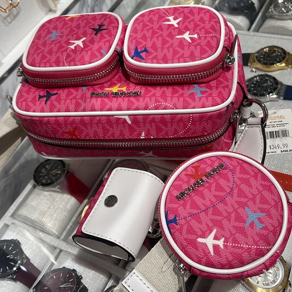 Michael Kors Jet Set Leather Medium Crossbody Bag with Case for Apple Airpods Pr - Picture 7 of 16